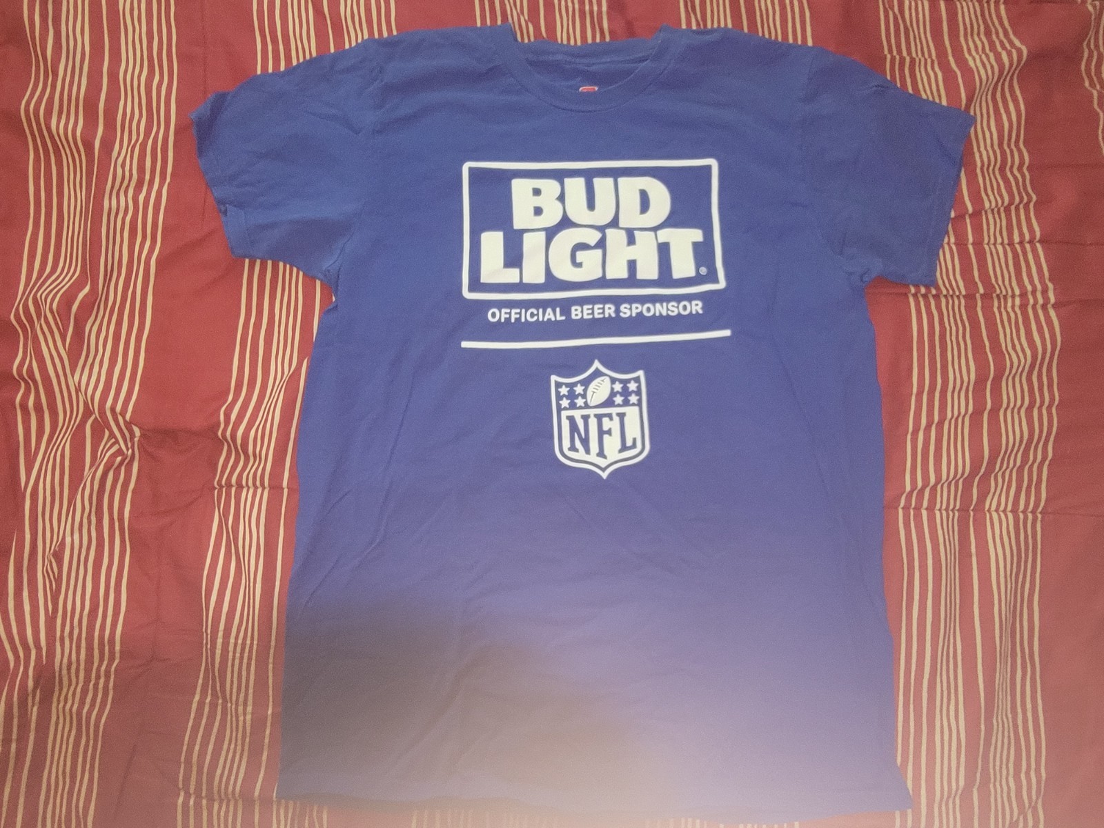 Bud Light Beer Official NFL Sponsor Mens Blue Short Sleeve T-Shirt Size Large