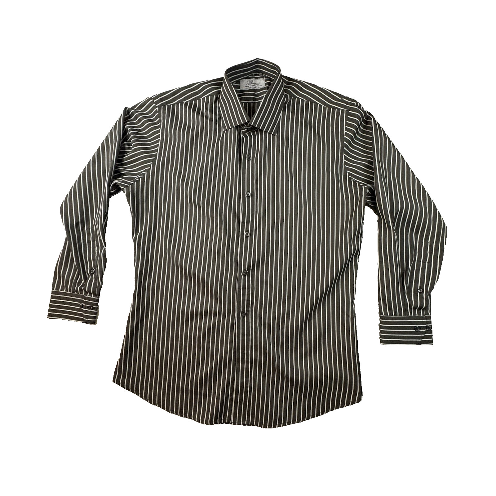 Brioni Men’s XL Black & Silver Striped Button Up LS Shirt SEE DESCRIPTION
