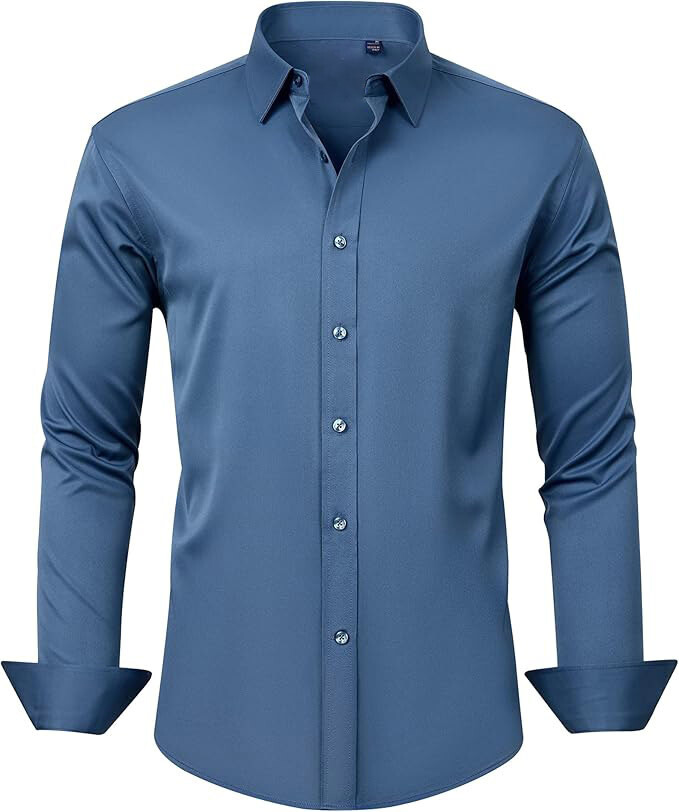 Mens Elastic Non Iron Shirts Formal Business Long Sleeves Casual Dress Shirts