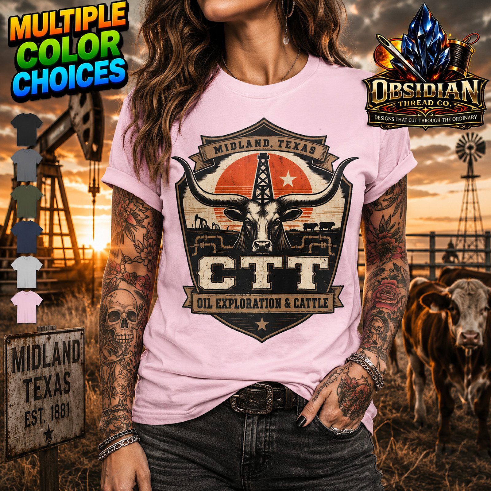 CTT Oil Exploration & Cattle Texas Landman M-Tex Oil Company Patch T-Shirt