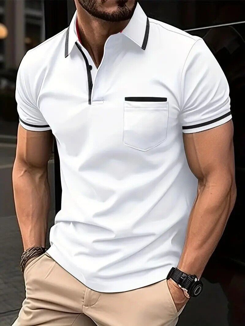 2024 Summer Button Pocket Men’s Sports Polo Shirt Short Sleeve T-Shirt