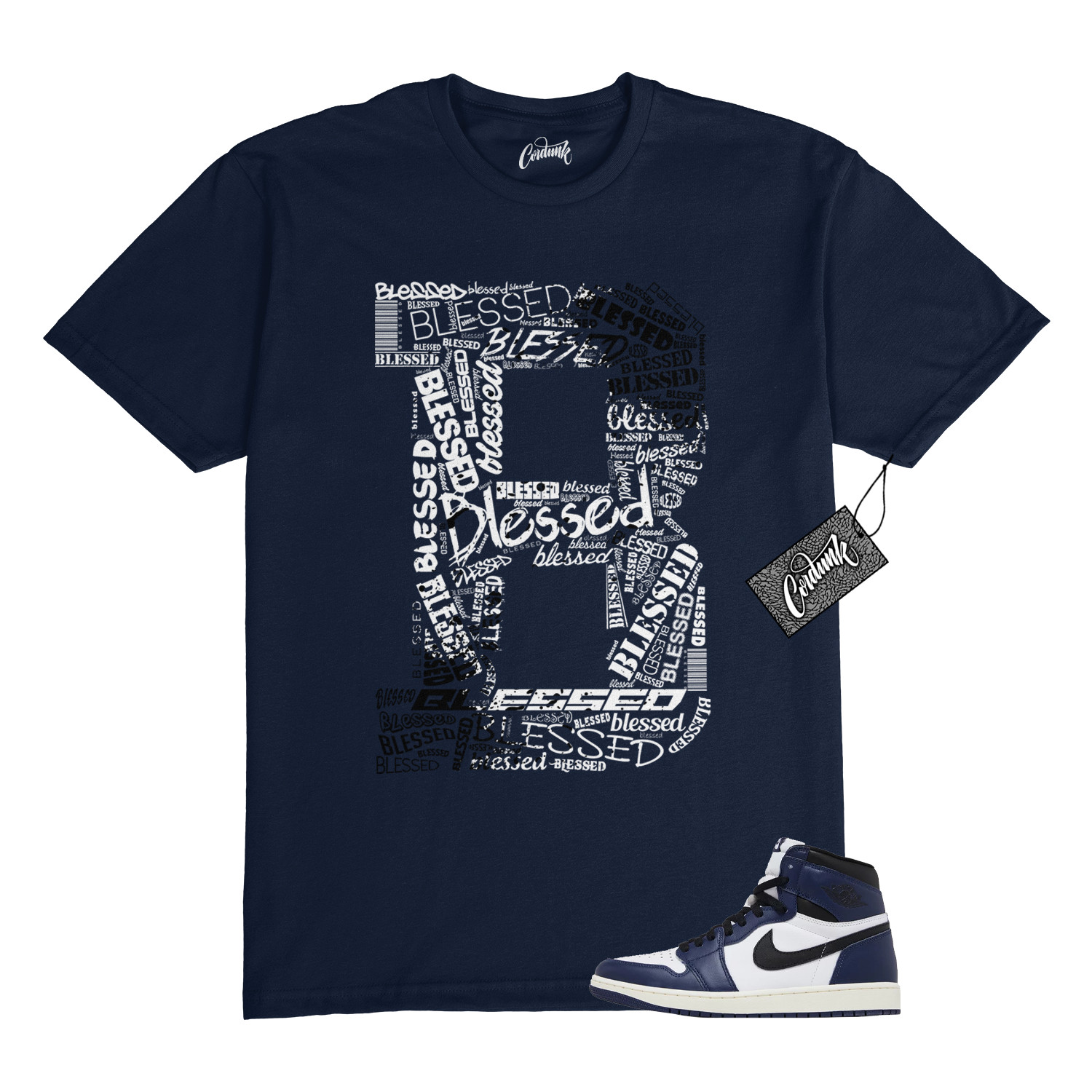 1 Midnight Navy Black White Sail Retro High OG T Shirt to Match BLESSED Jordan
