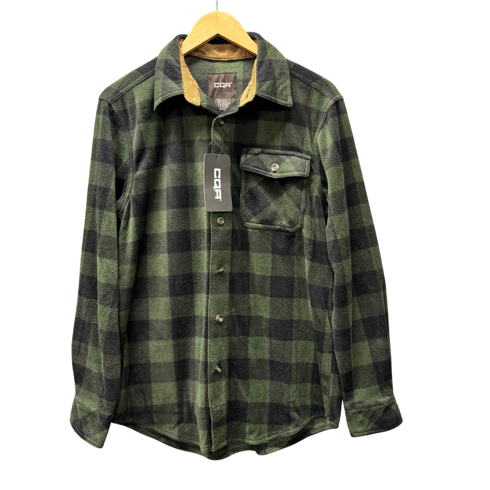 CQR Fleece Shirt Mens Small Green Buffalo Plaid Heavyweight Button Up NEW