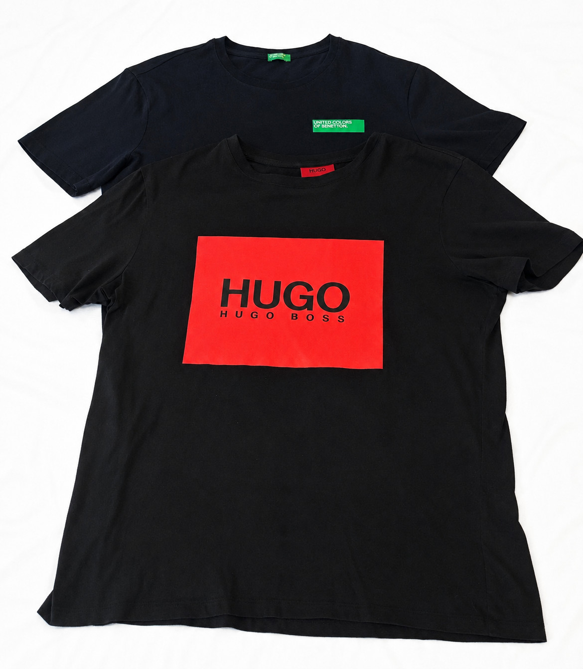 HUGO Hugo Boss Benetton Mens T-Shirt Bundle 2 Pack Size M Big & Minimal Logo Tee