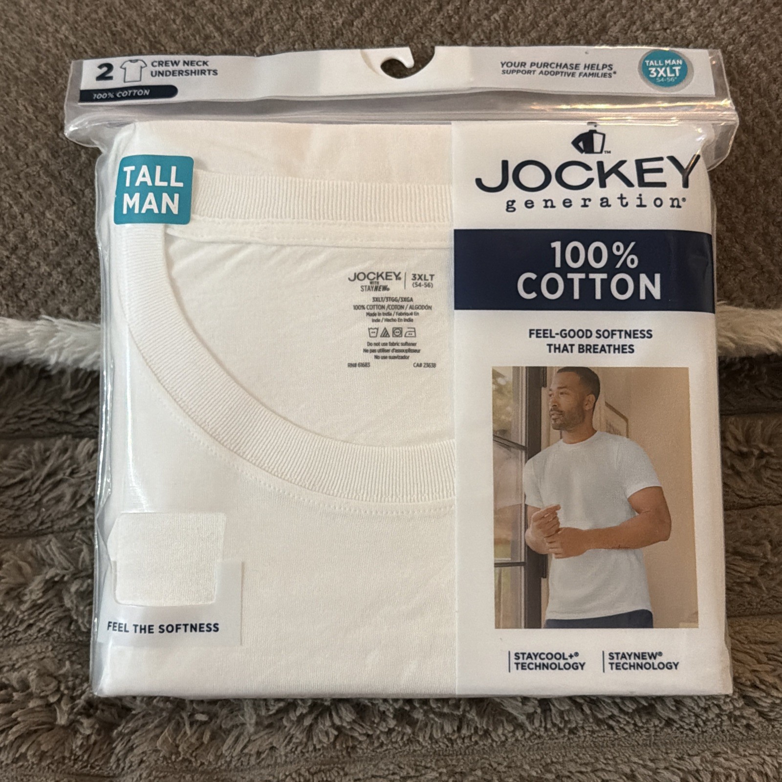 Jockey Men’s Tall Man Classic Crew Neck Undershirt – 2 Pack – COTTON – 3XLT