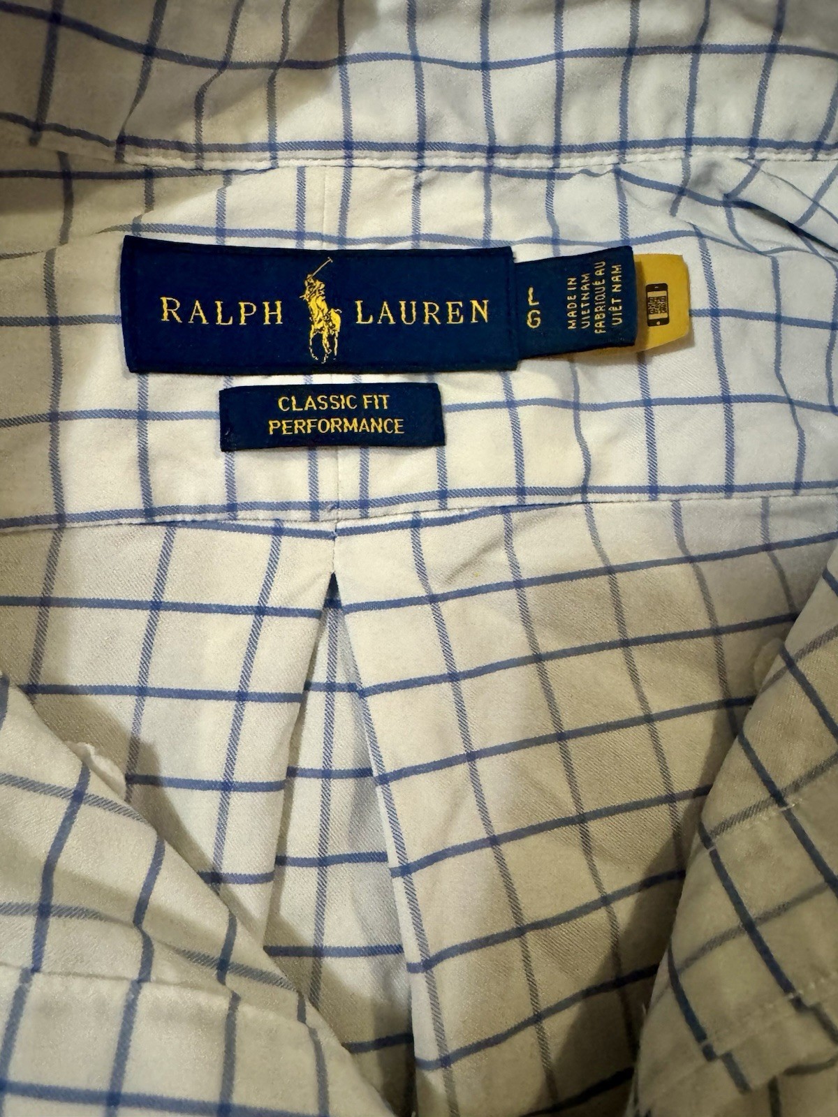 Ralph Lauren Classic Fit Performance Blue/White Check Dress Shirt L 34/35