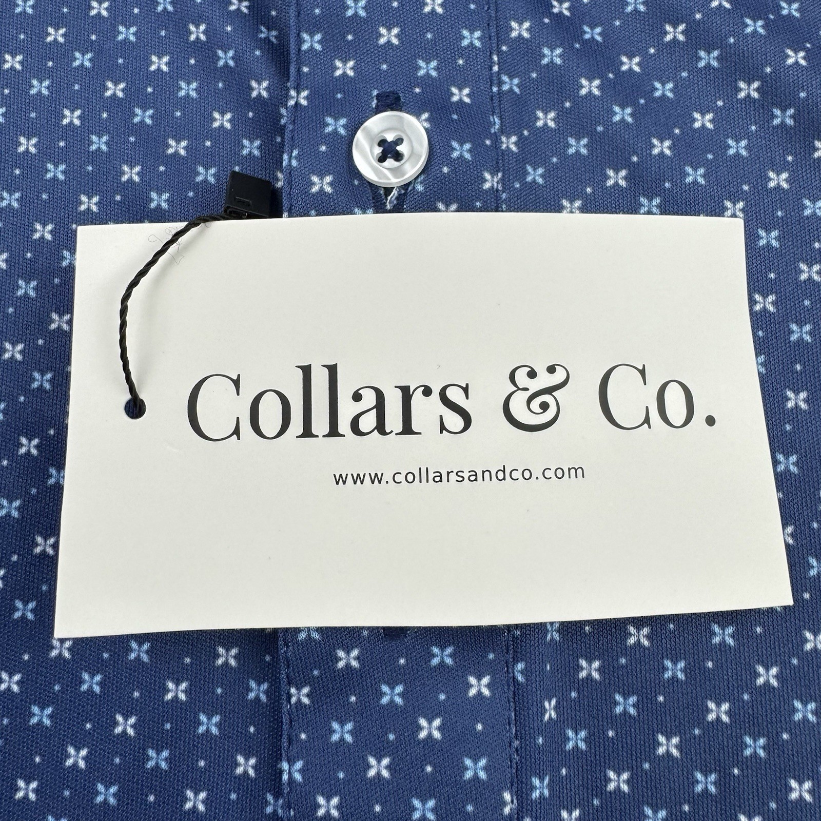 Collars & Co Dress Collar Polo Shirt Mens M Blue Performance Golf NWT Stretch