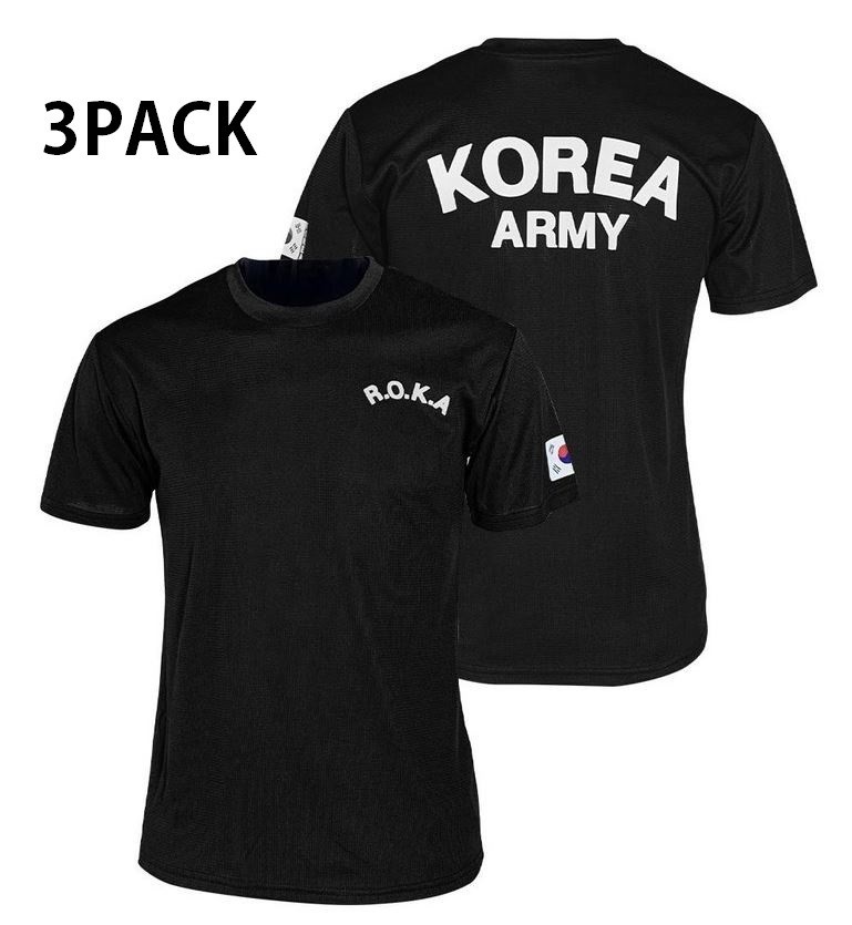 ROKA Korean Army PT T-Shirt Black Military Training Tee 3 Pack