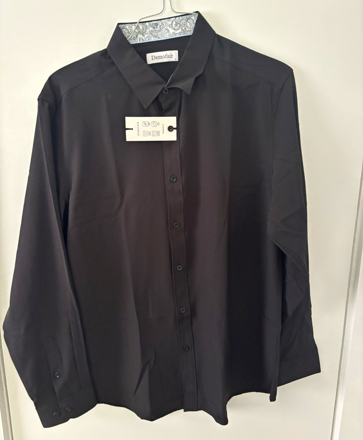 Demofair Wrinkle Resistant Black Solid Dress Shirt Long Sleeve L 16 34/35