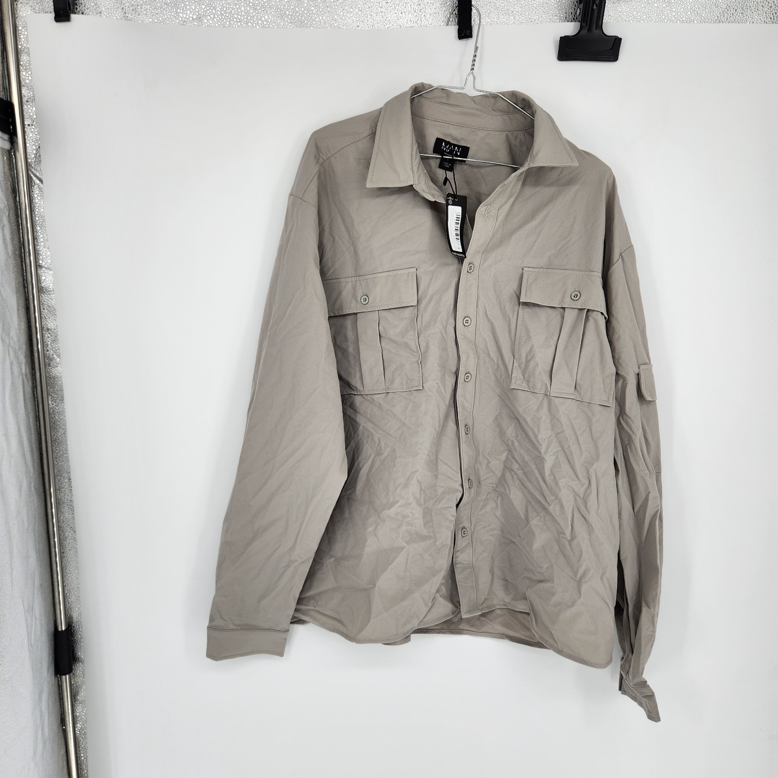 Boohooman Large Gray Long Sleeve Lightweight Oversized Overshirt NWT