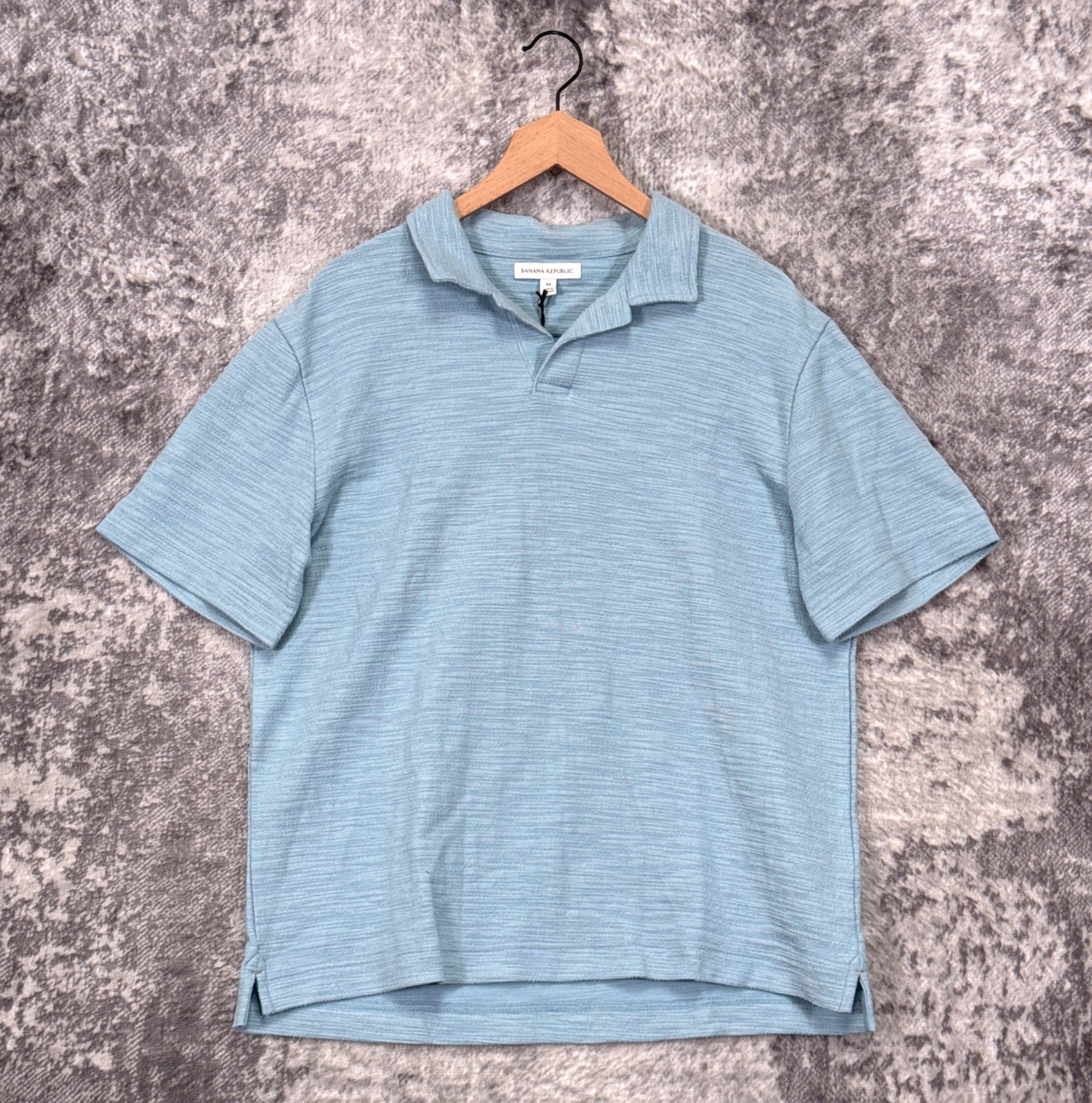 New Banana Republic Polo Shirt Medium Mens Slub Boucle Luxury Texture Blue