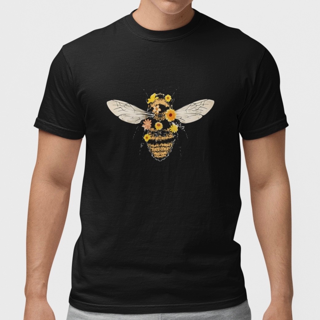 Floral Bee T Shirt Cute Bumble Bee Graphic Tee Nature Lover Gift Botanical Shirt