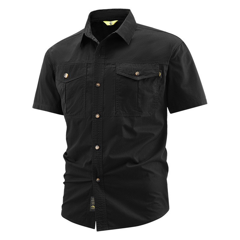 Men’s summer washed pure cotton casual military workwear short sleeved shirt