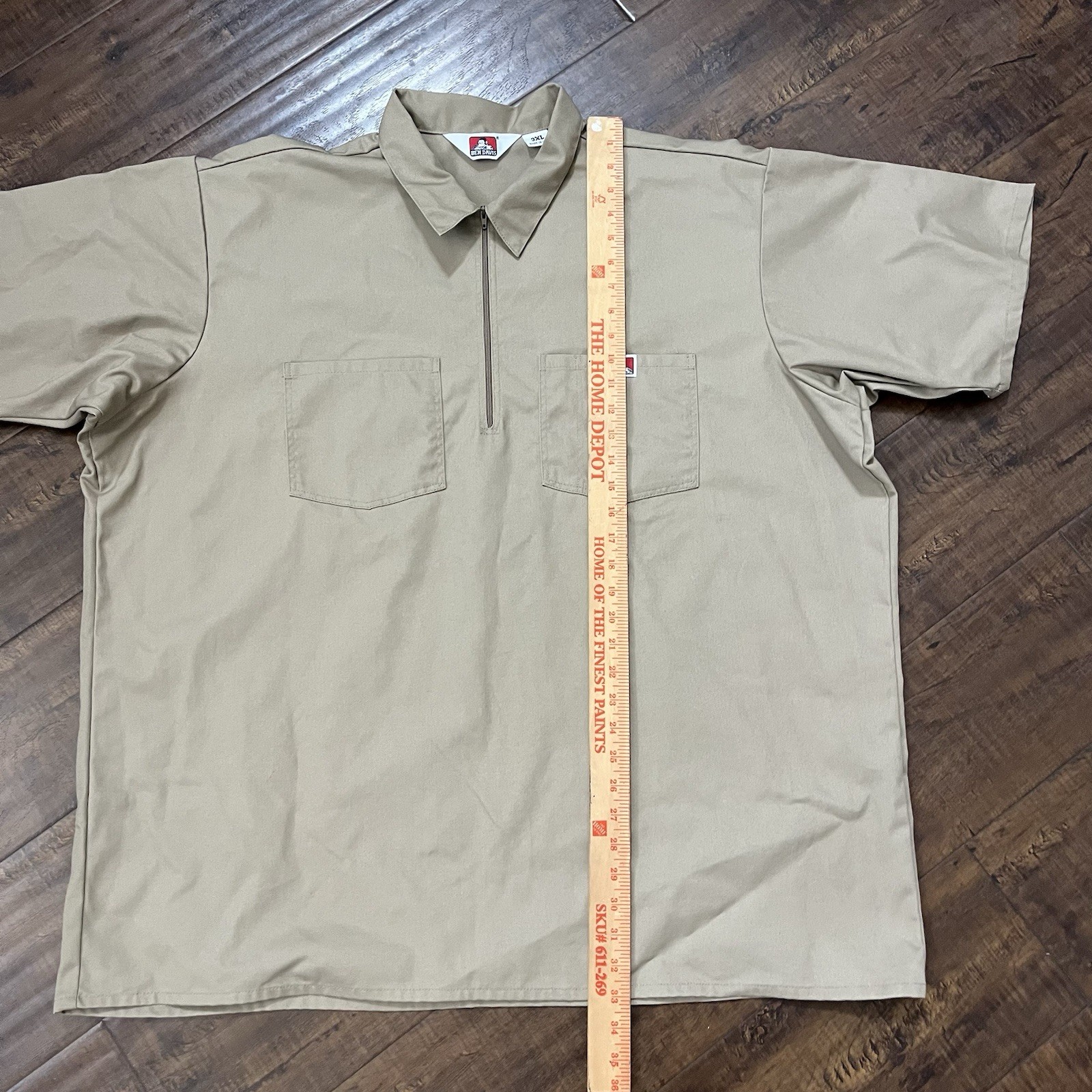 Ben Davis 1/2 Zip Pullover 2 Pocket Short Sleeve Work Shirt Mens 3XL Khaki Vtg