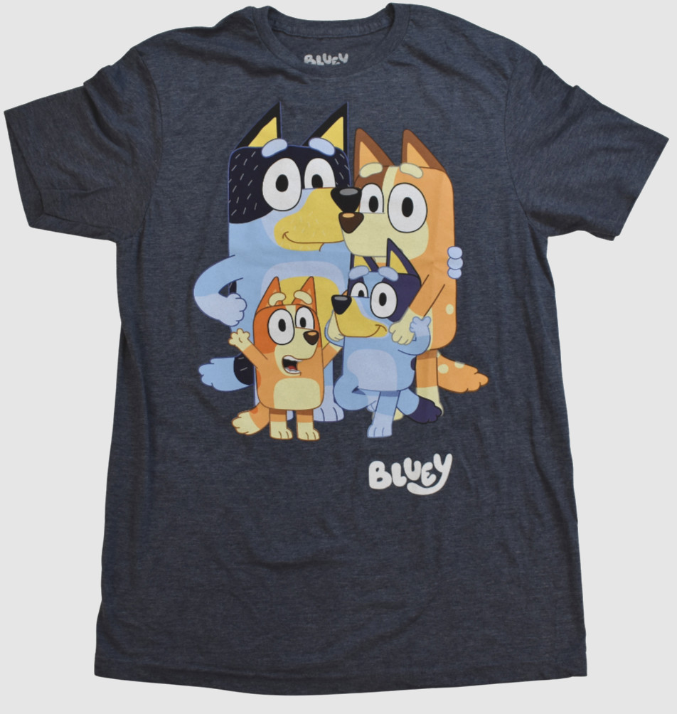 Bluey Men’s Family Group Shot Children’s Learning Series Graphic Shirt New S-2XL