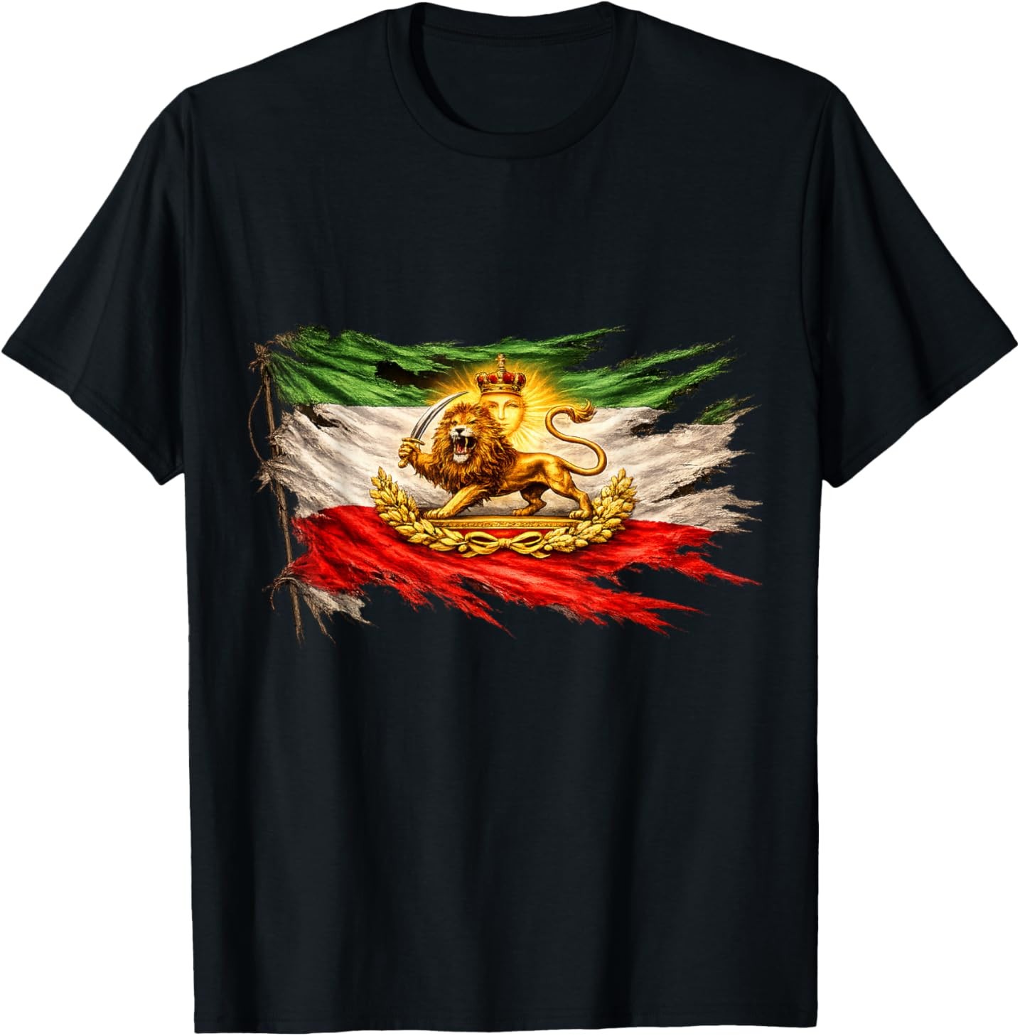 Iran Flag with Lion and Sun Emblem, Vintage Persian Heritage T-Shirt