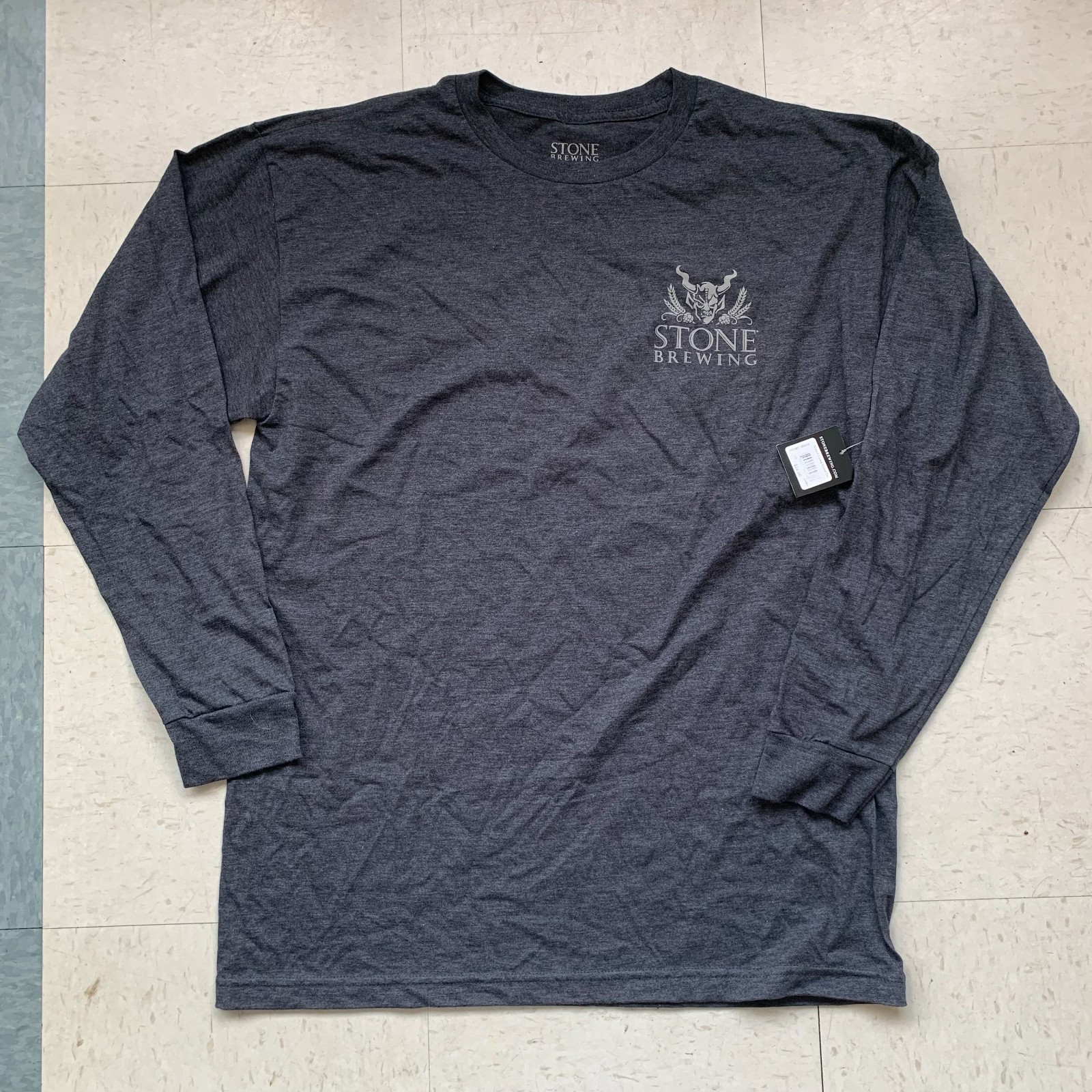NEW STONE BREWING Black Double Sided Long Sleeve LOGO Spellout T Shirt Pick Size