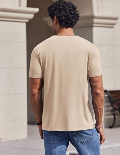 Men’s Pull On Tee Short Sleeve Classic Crew Neck Size 3X-Large Light Khaki Mens