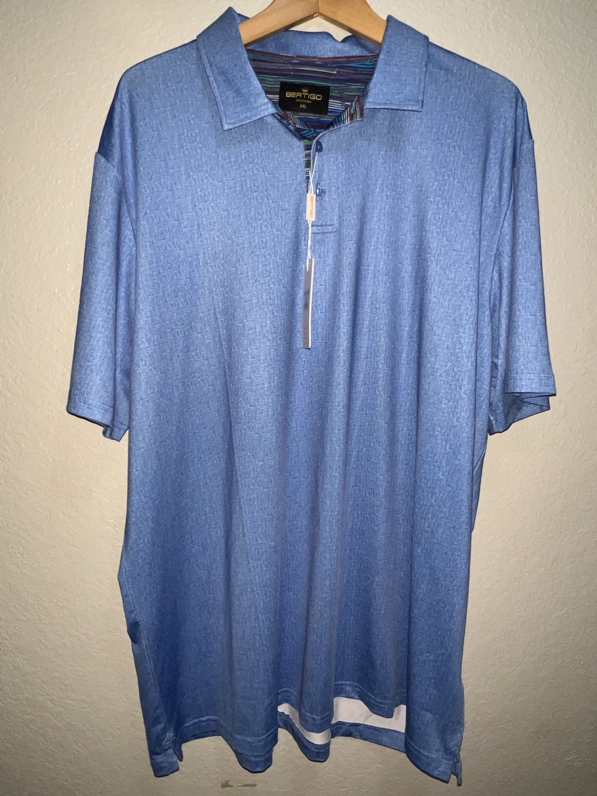 Bertigo Performance Polo Mens XXL Blue Golf Shirt NWT Geometric Preppy Wicking