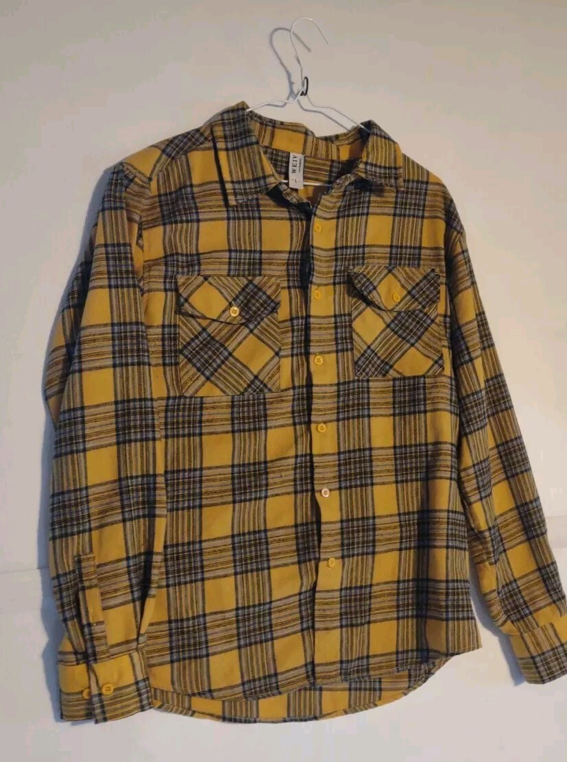 WEIV Los Angeles Shirt Mens Large Plaid WIZ BLACK N YELLOW