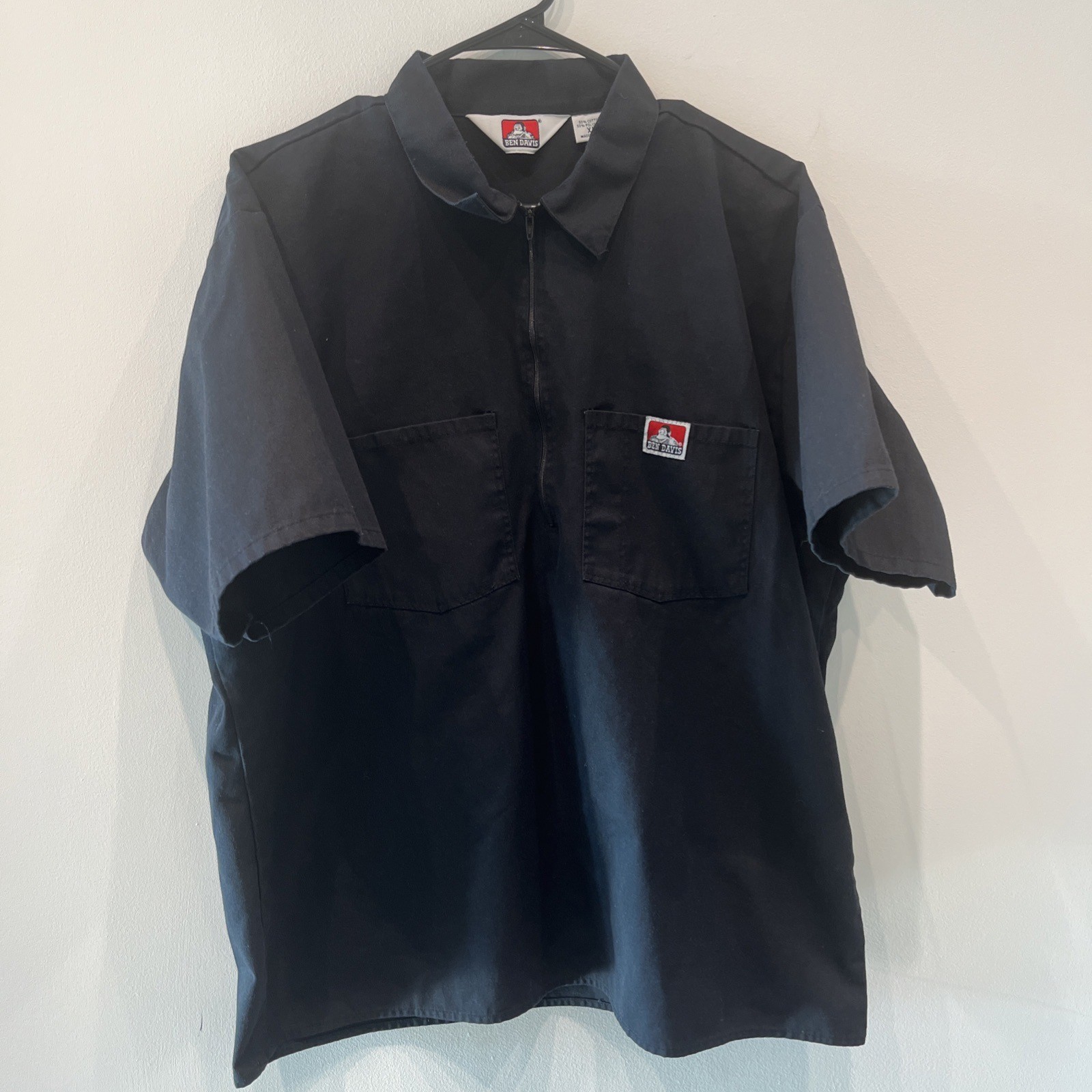Ben Davis Men’s Black Short Sleeve Work Shirt Black Classic Fit Workwear Size XL