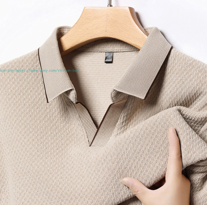 New Basic Turn-Down Collar T-Shirts Men’s Casual Long Sleeve Vintage Buttom Tops