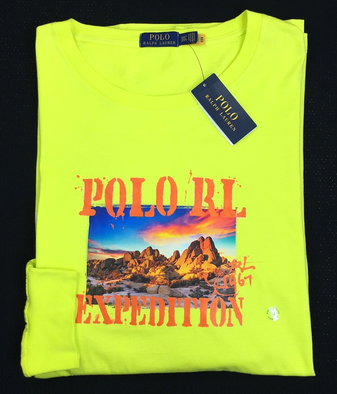 Men’s Polo Ralph Lauren Expedition Desert Graphic T-Shirt Neon 3XLT 3LT Big NEW