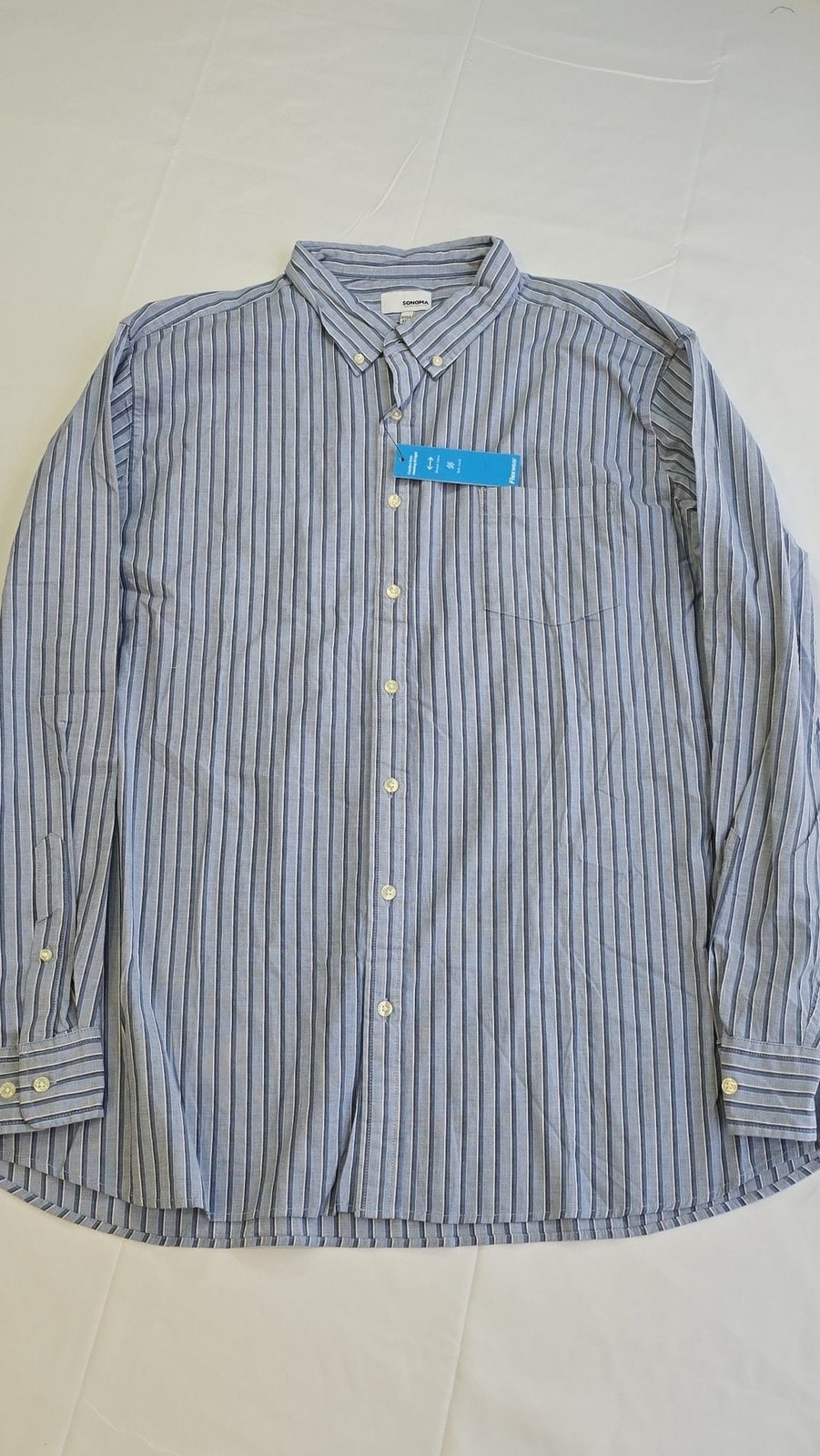 Sonoma Mens XXL Flexwear Blue Striped Long Sleeve Button Down Shirt NWT