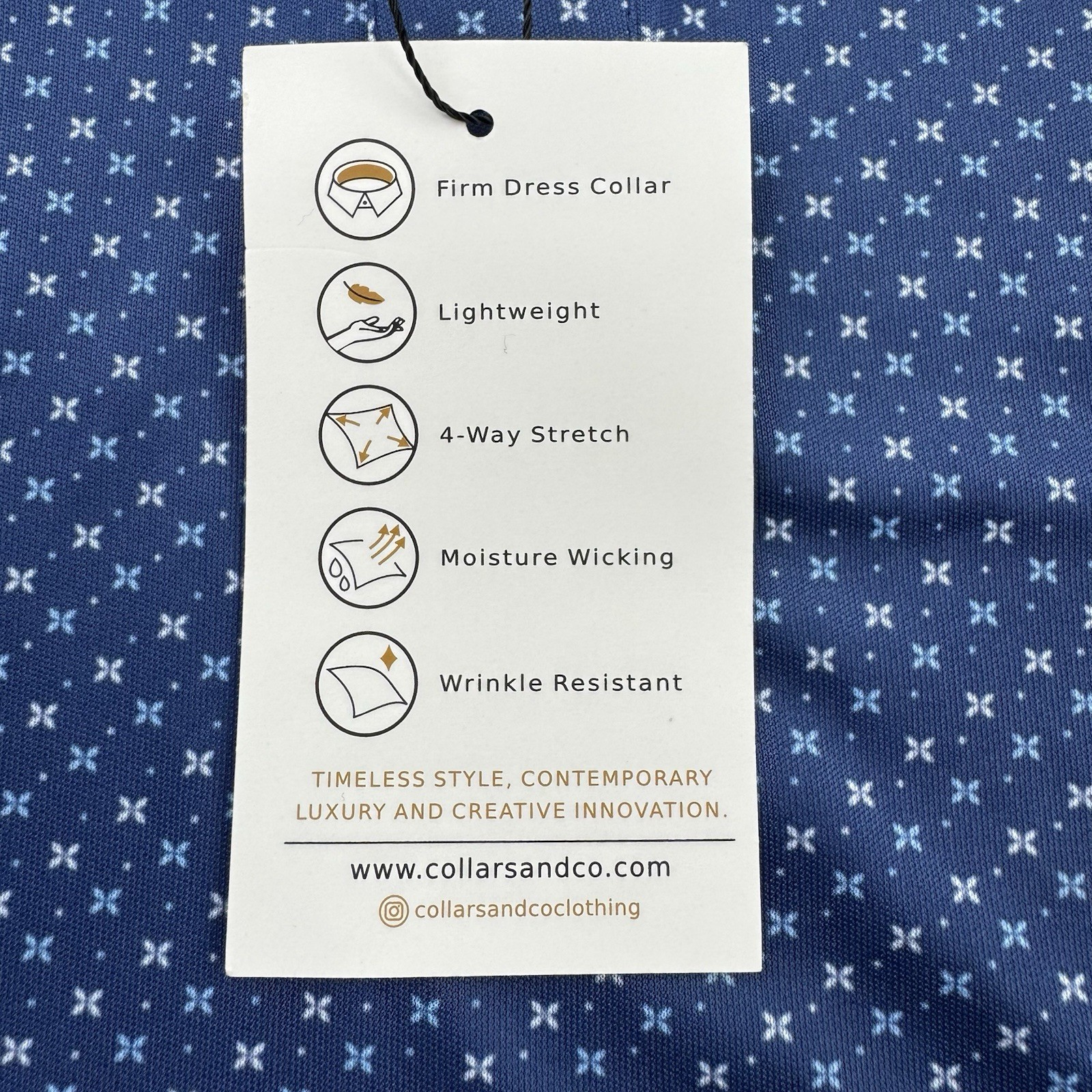 Collars & Co Dress Collar Polo Shirt Mens M Blue Performance Golf NWT Stretch