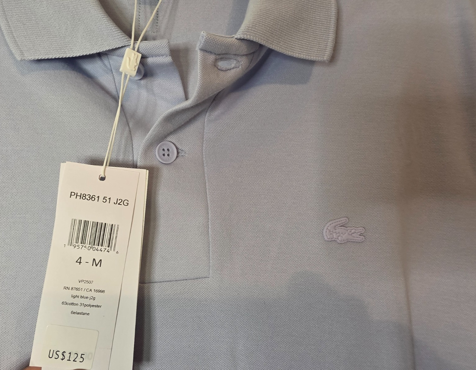 Lacoste Sport Men’s Regular Fit Printed Polo Shirt size M light blue