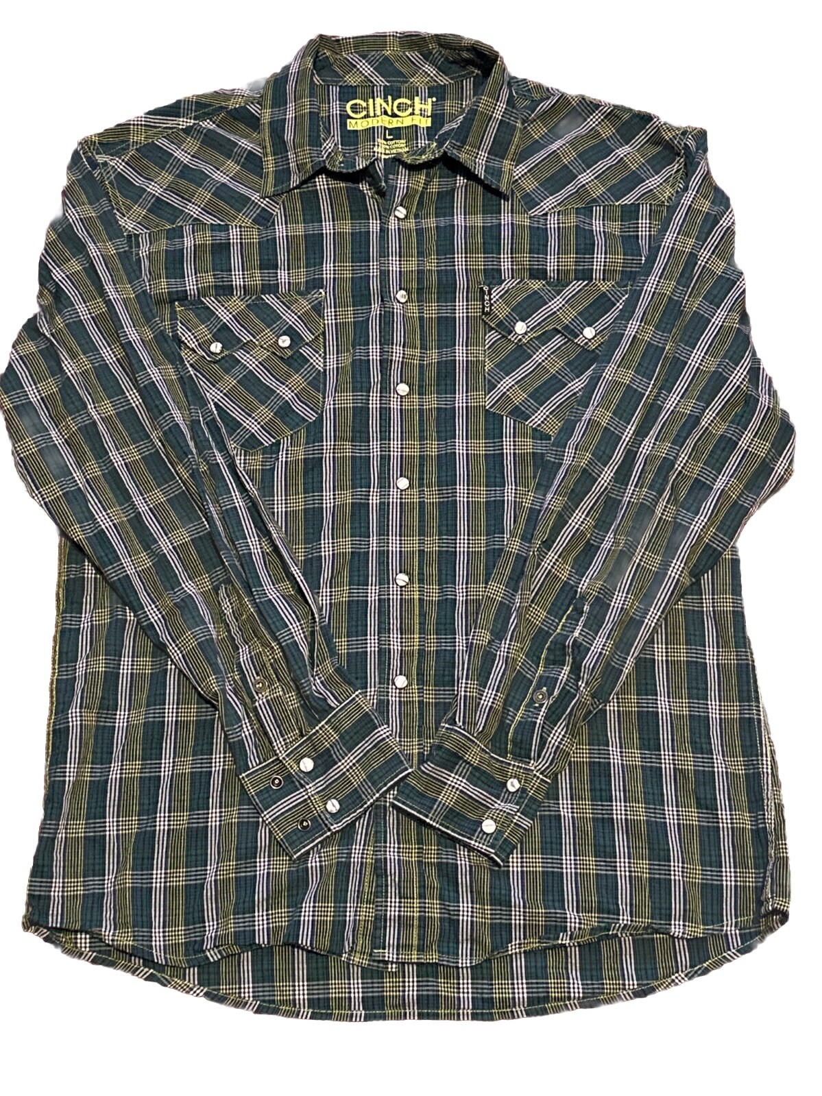 Cinch Modern Fit Lot Of 2 Plaid Pearl Snap Long Sleeve Shirt Men’s Large