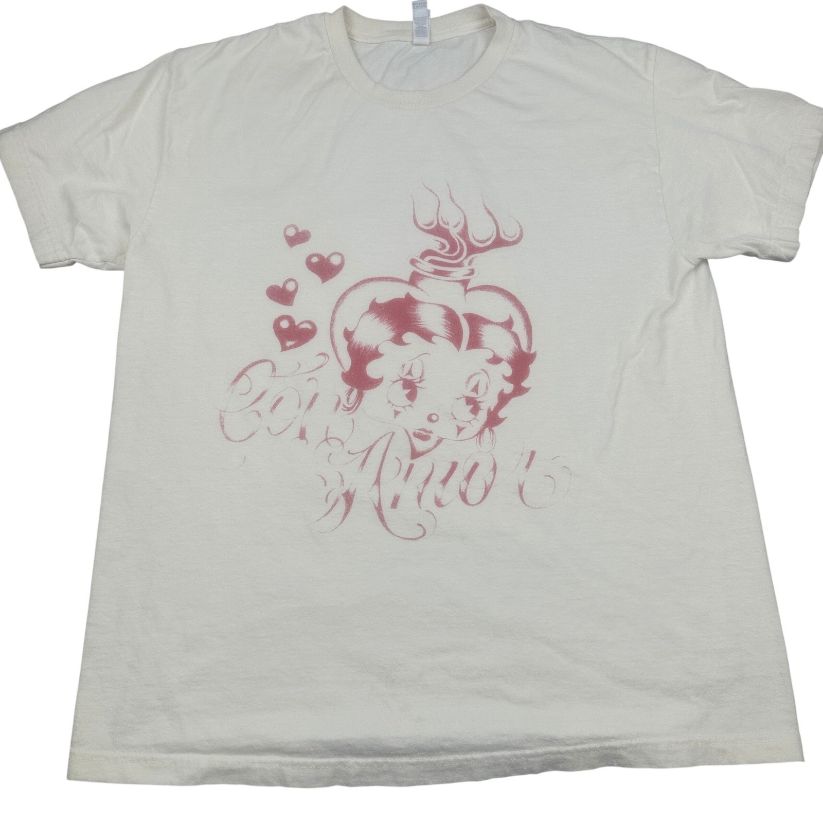 American Apparel Mens Betty Boop Con Amor TShirt L White Graphic Heavyweight Tee