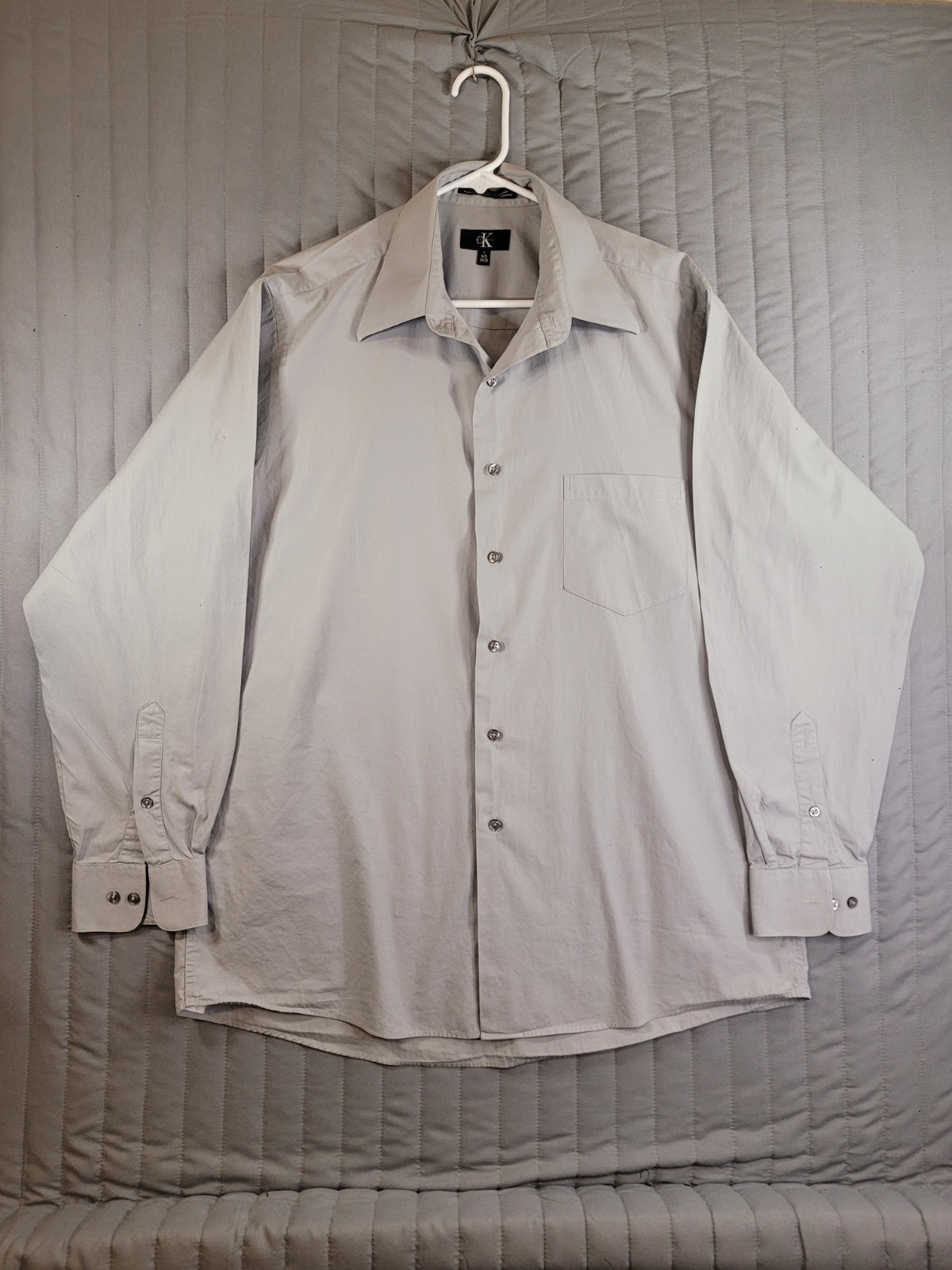 Calvin Klein Men’s Dress Shirt Large 16 1/2 34/35 Grey Long Sleeve Button Down