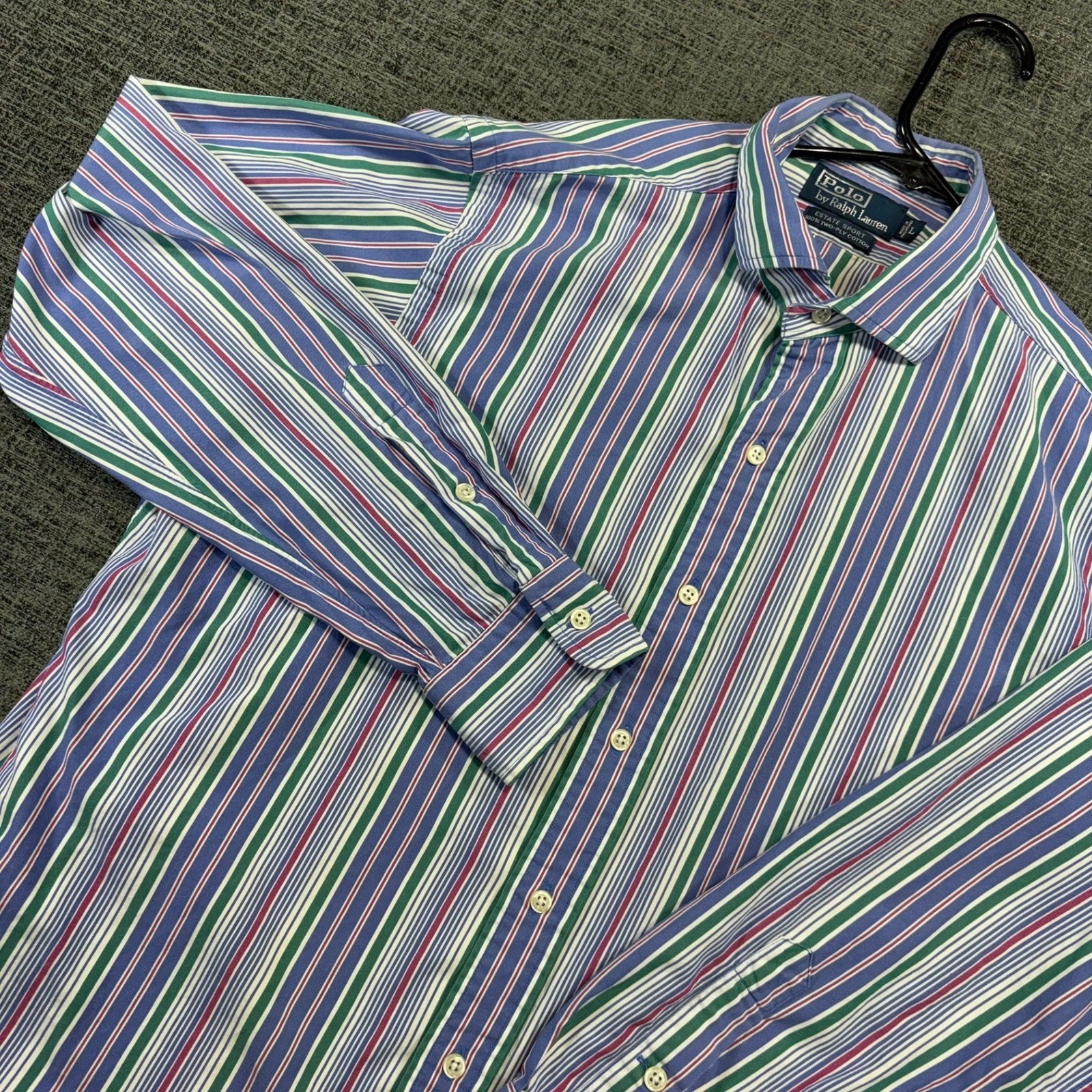 Polo Ralph Lauren Button Down Shirt Mens L Multi Color Stripe Estate SportCotton