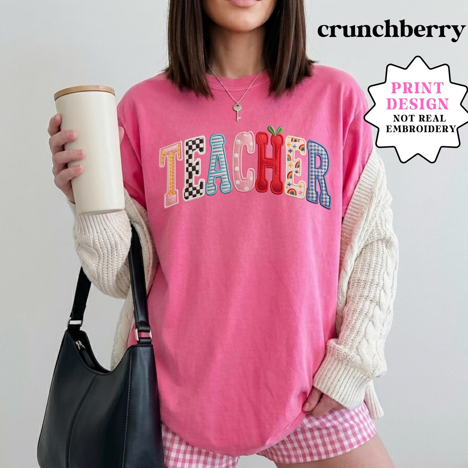 Faux Embroidered Teacher T-Shirt, Teacher Appreciation Gift