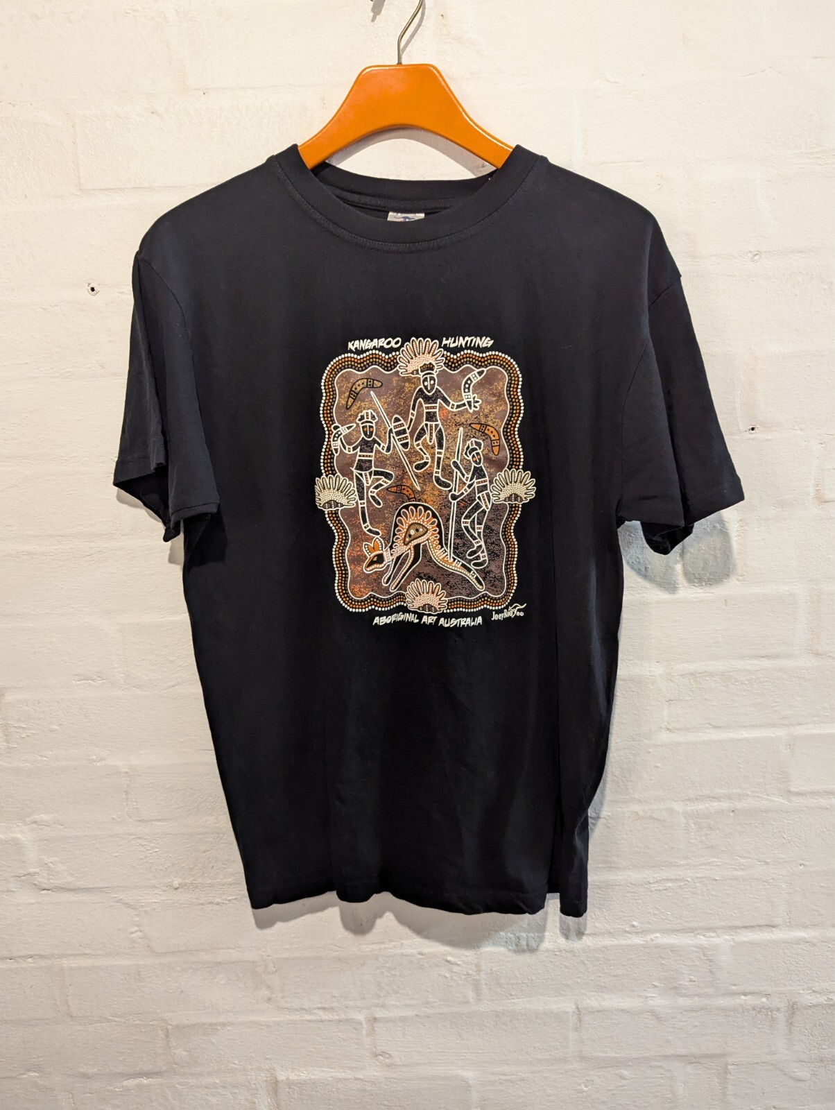 Joey Roo Australia Country Aboriginal Art Crew Neck T Shirt Retro Large Black