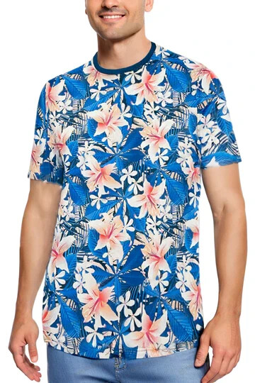 WEIV Men’s Allover Hawaiian Floral Print Graphic T-Shirt AP08 AP09 AP10 AP15