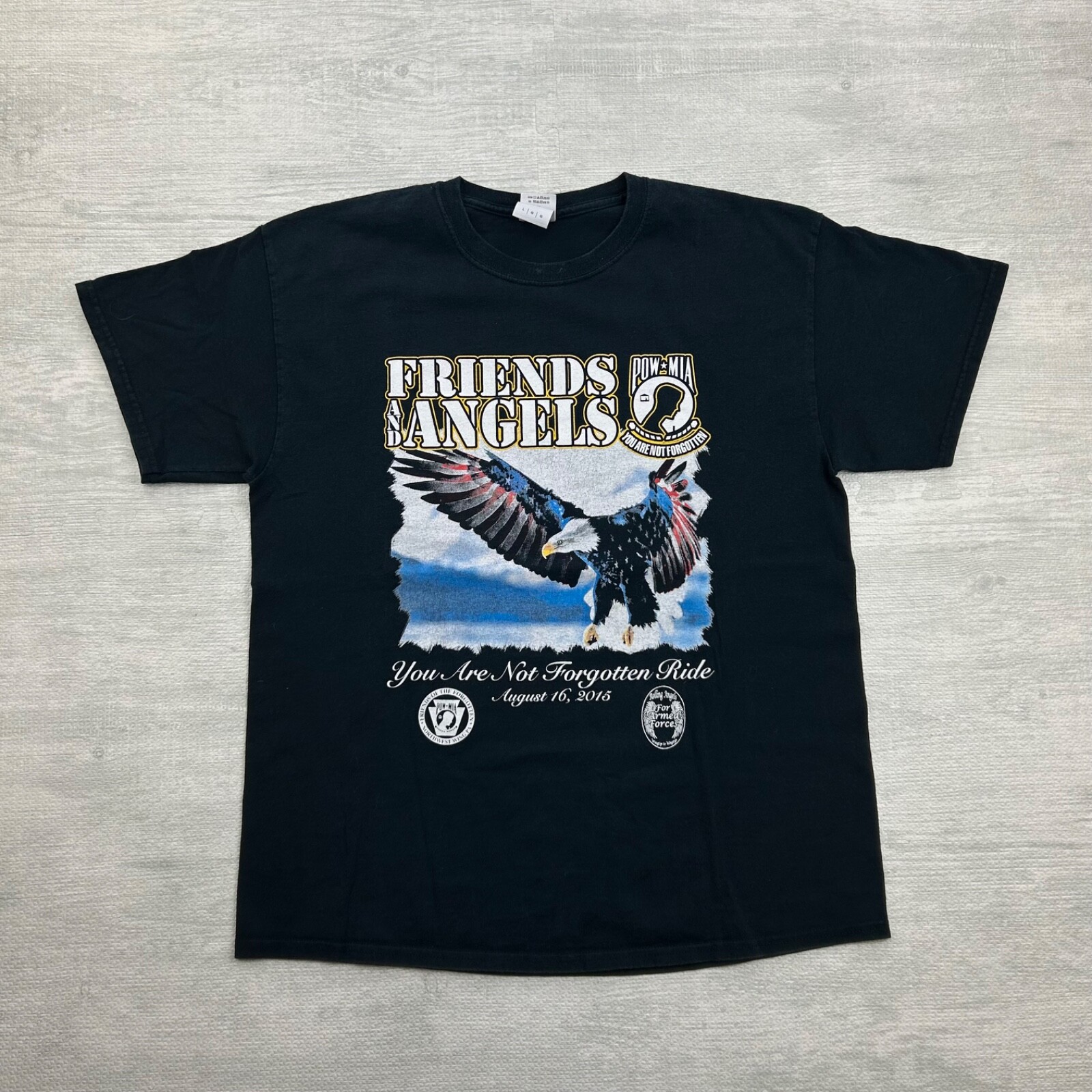 Vintage Y2K Friends and Angels Shirt Size Large Black POW MIA Eagle USA 2016