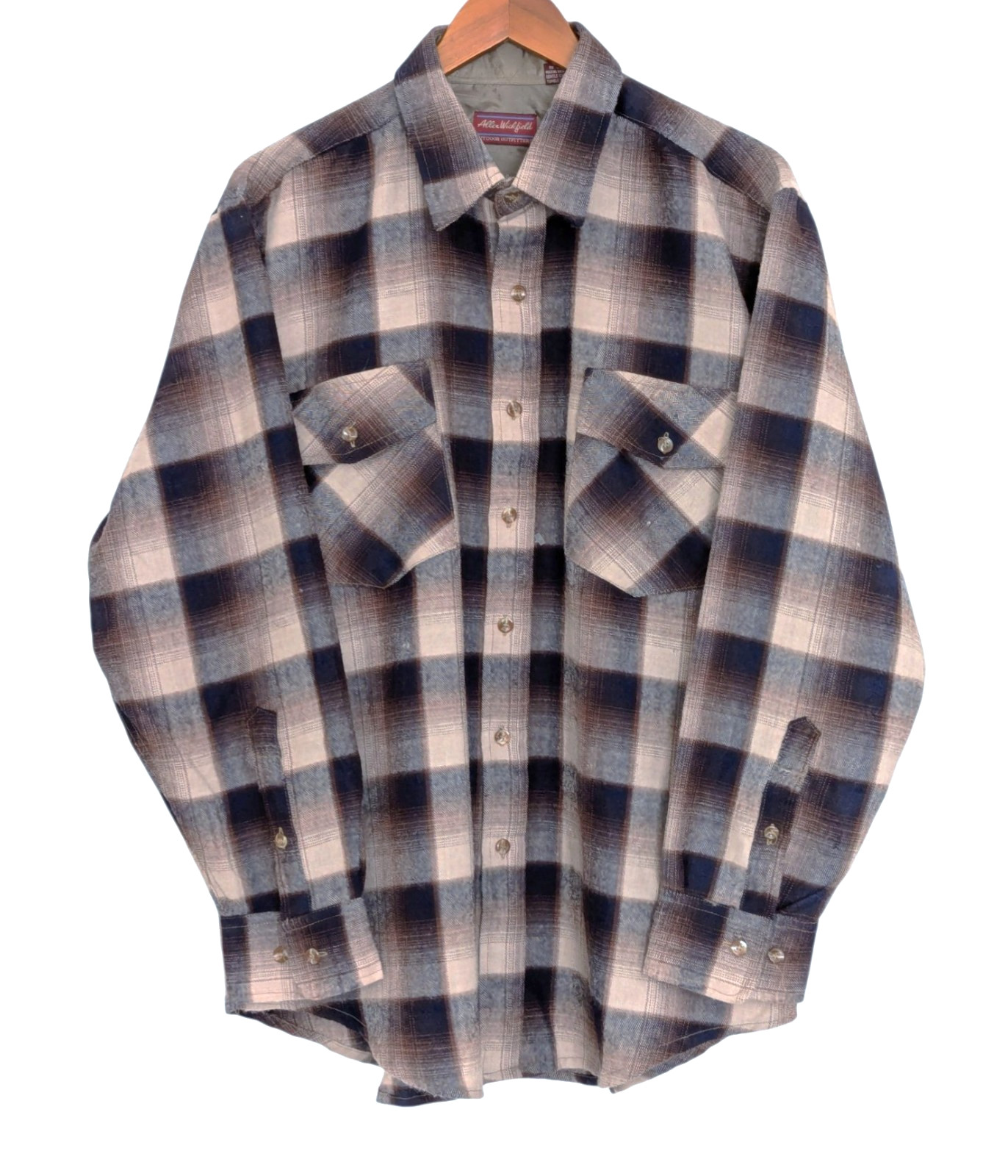 Allen Wickfield flannel shirt XL brown plaid wool blend machine washable