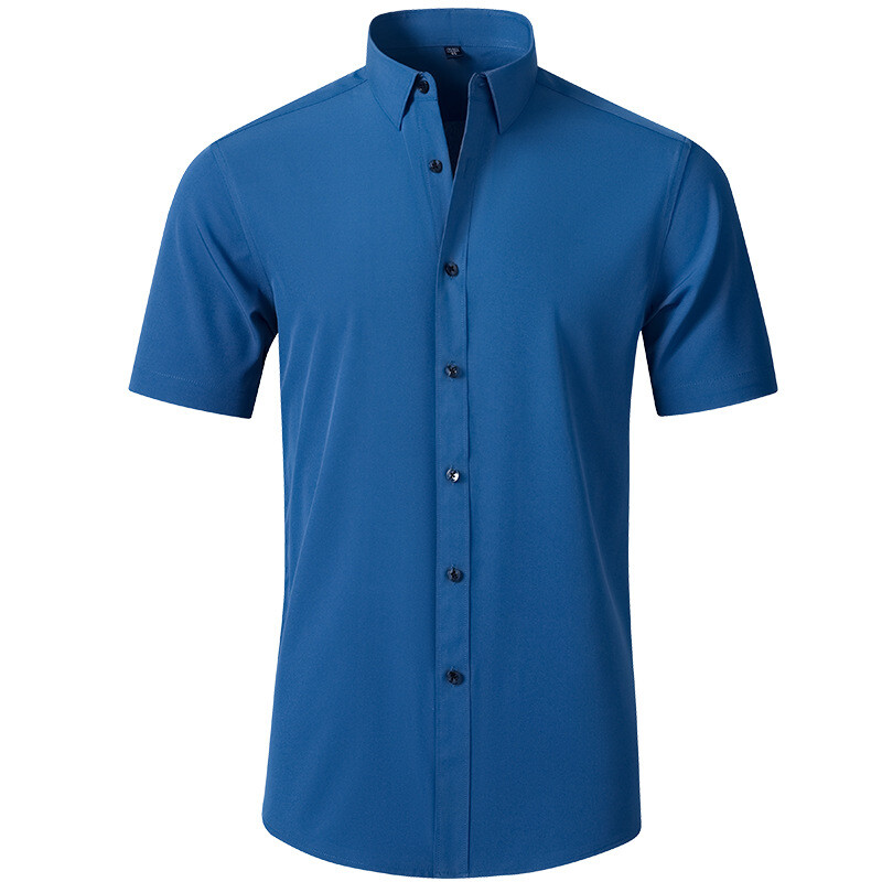 Men’s Dress Shirts Formal Business Short Sleeves Slim Fit Elastic Casual Shirts