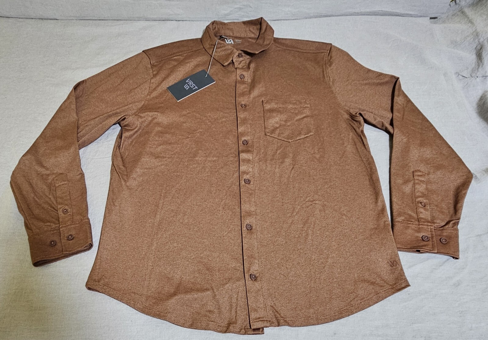 VRST Men’s Button Down Shirt Size Large Earth Brown Heather Anti-Odor Stretch
