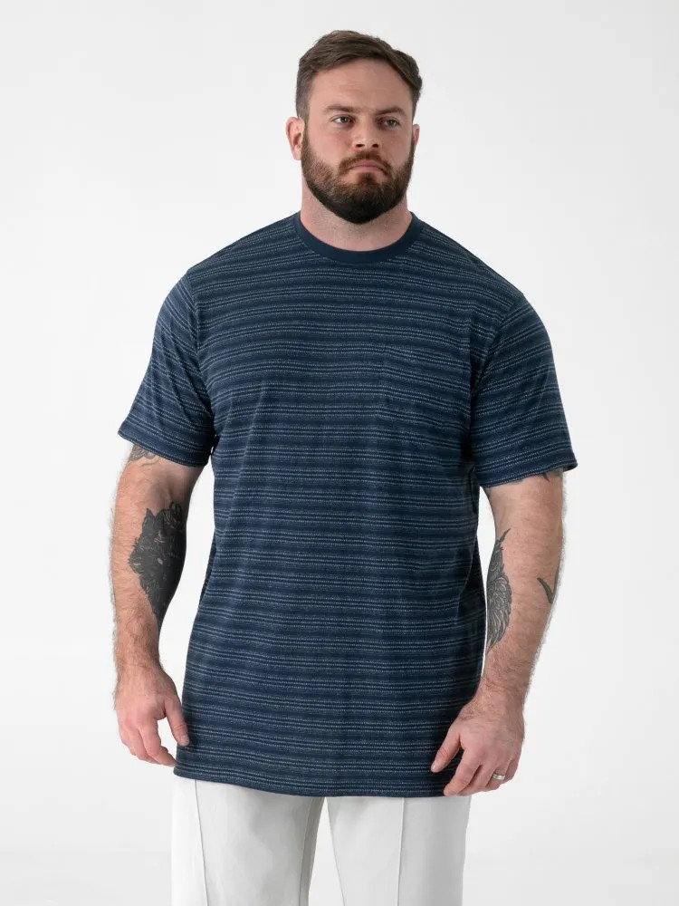 D555 Duke Big Mens Jacquard T-Shirt Navy Stripe 2XL 3XL 4XL 5XL 6XL (601918)