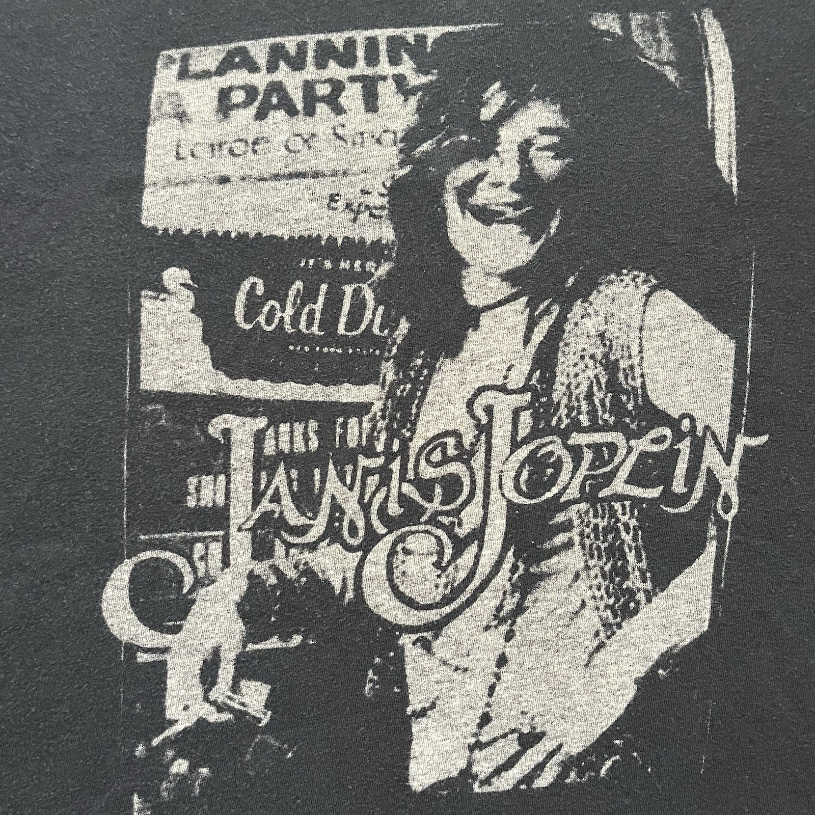 Vintage Janis Joplin Graphic Tee Black Size M Distressed Rock Band T-Shirt