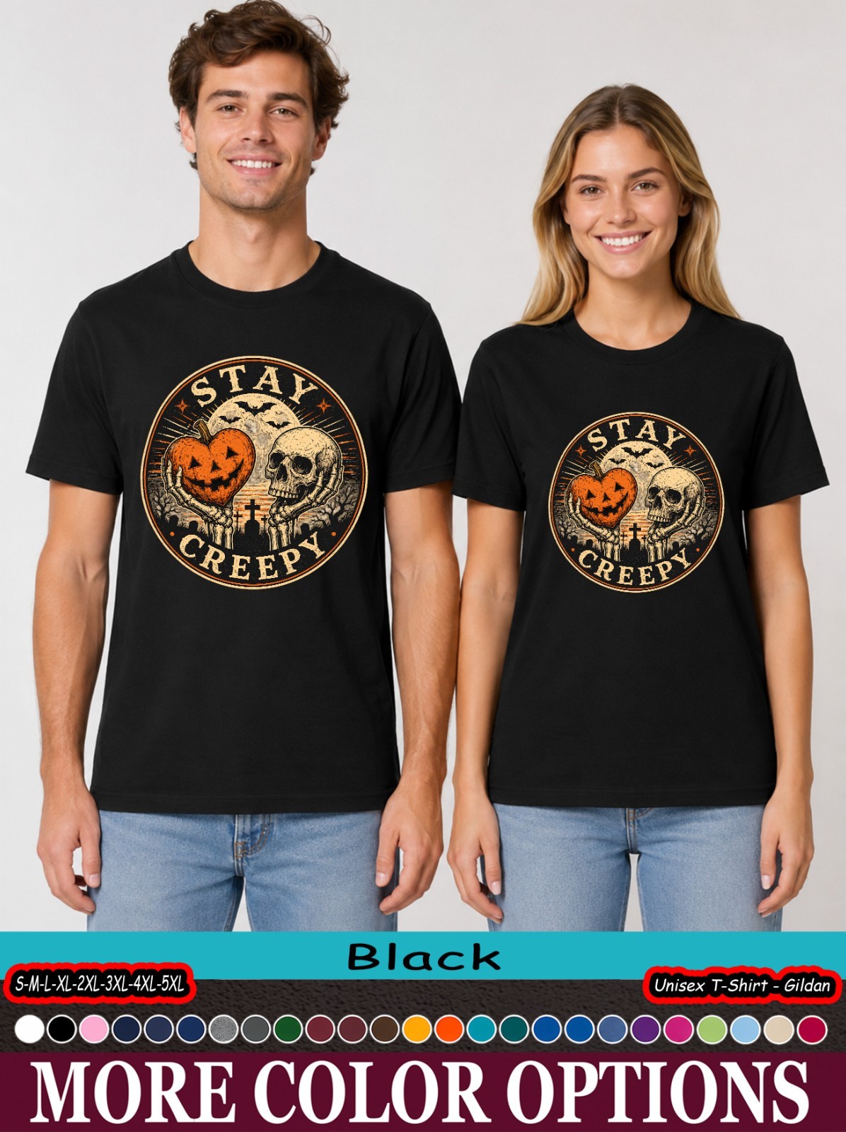 Stay Creepy Pumpkin Skull Shirt, Halloween Gothic Horror Tee