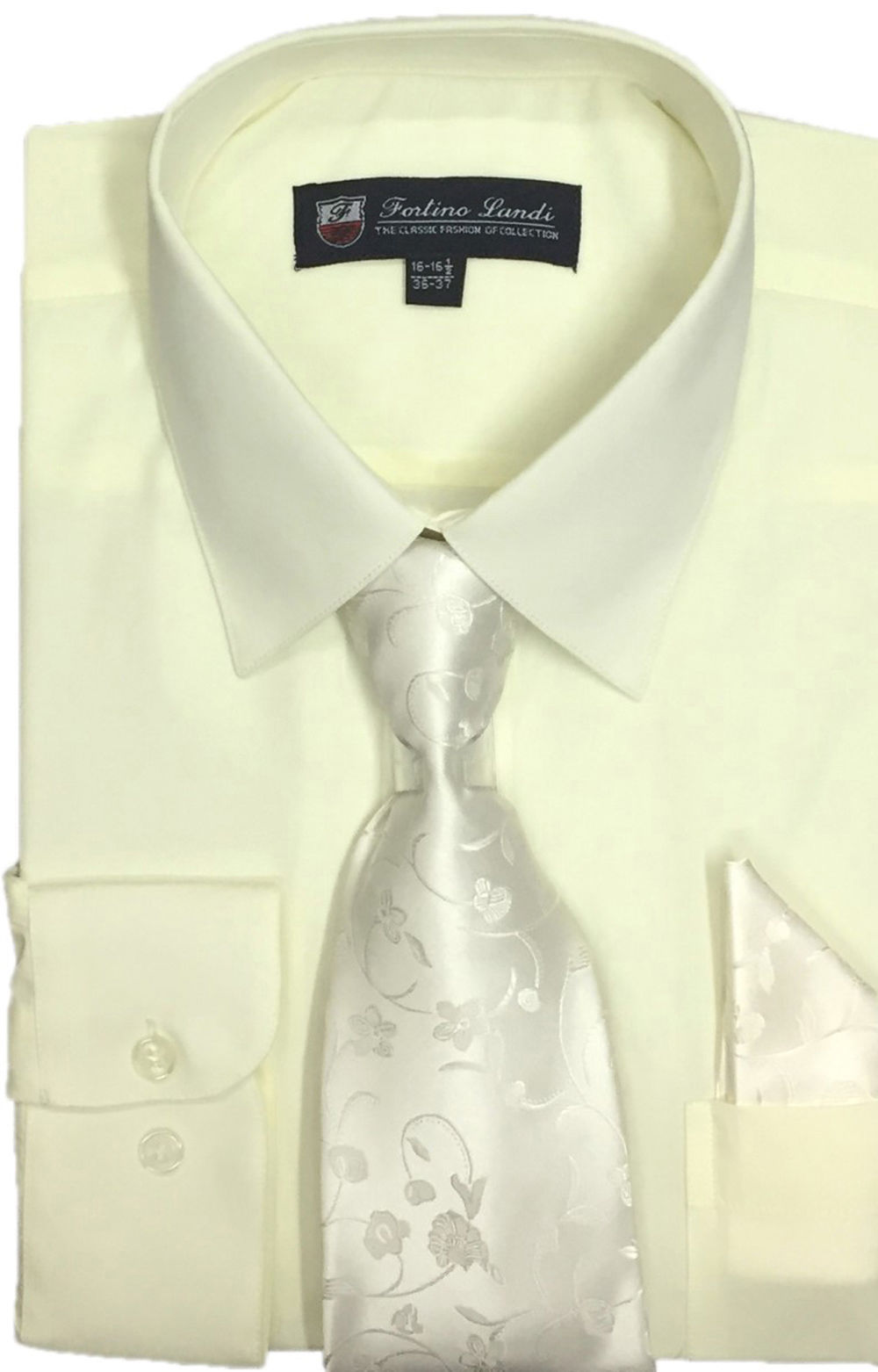 Men’s Cotton Blend Dress Shirt with Tie and Handkerchief in 22 different colors