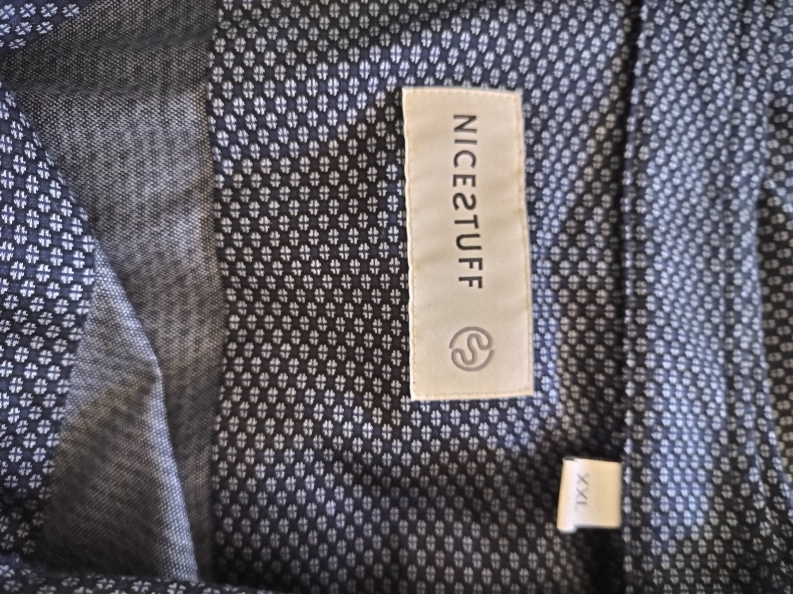 NWT Nice Stuff Men’s Navy Print Slim Pique Dress Shirt XXL 100% Cotton
