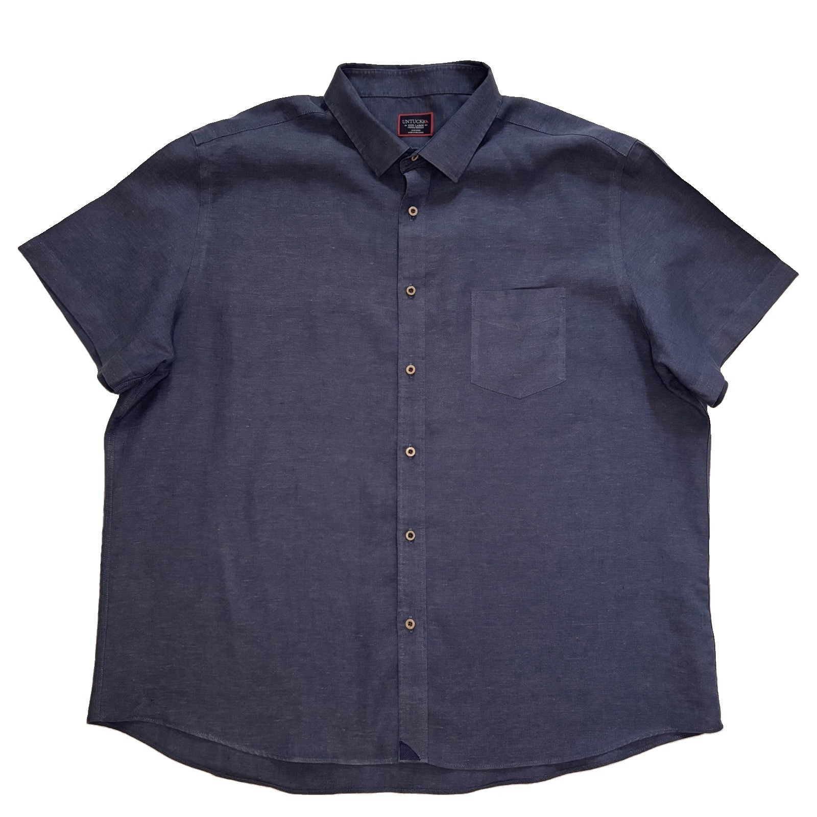 UNTUCKit Mens Cameron S/S 3XL Navy 100% Linen Wrinkle Resistant Button Down