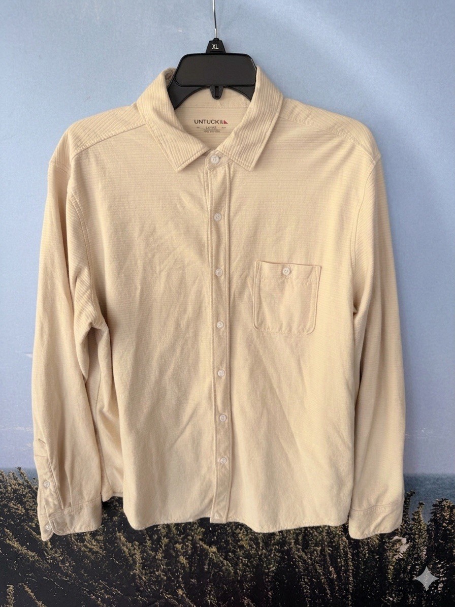 Untuckit Long Sleeve Button Up Shirt Mens Sz L Cotton Soft Feel.