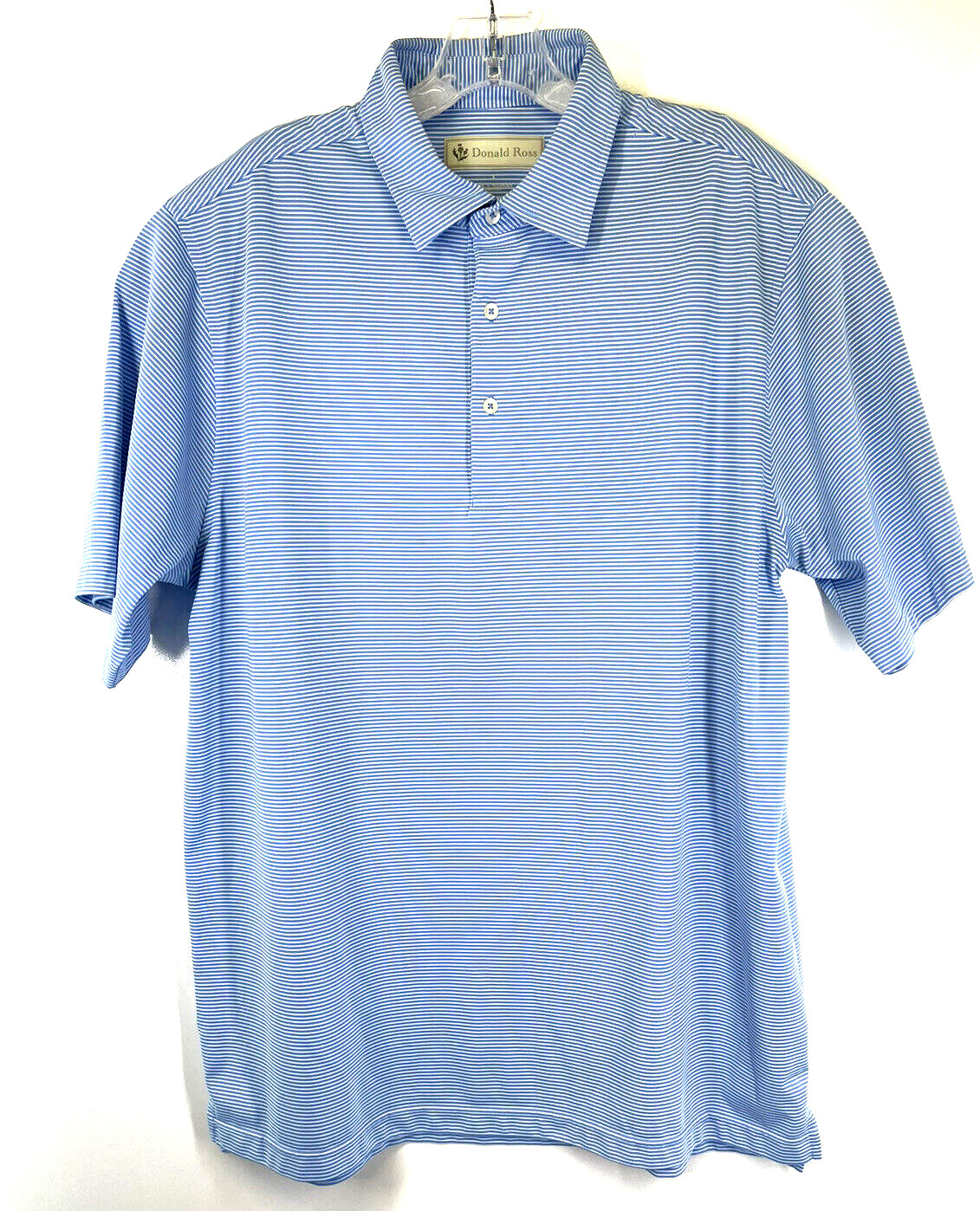 Donald Ross Mens Large Blue/White Striped Golf Polo Shirt (J27) EUC