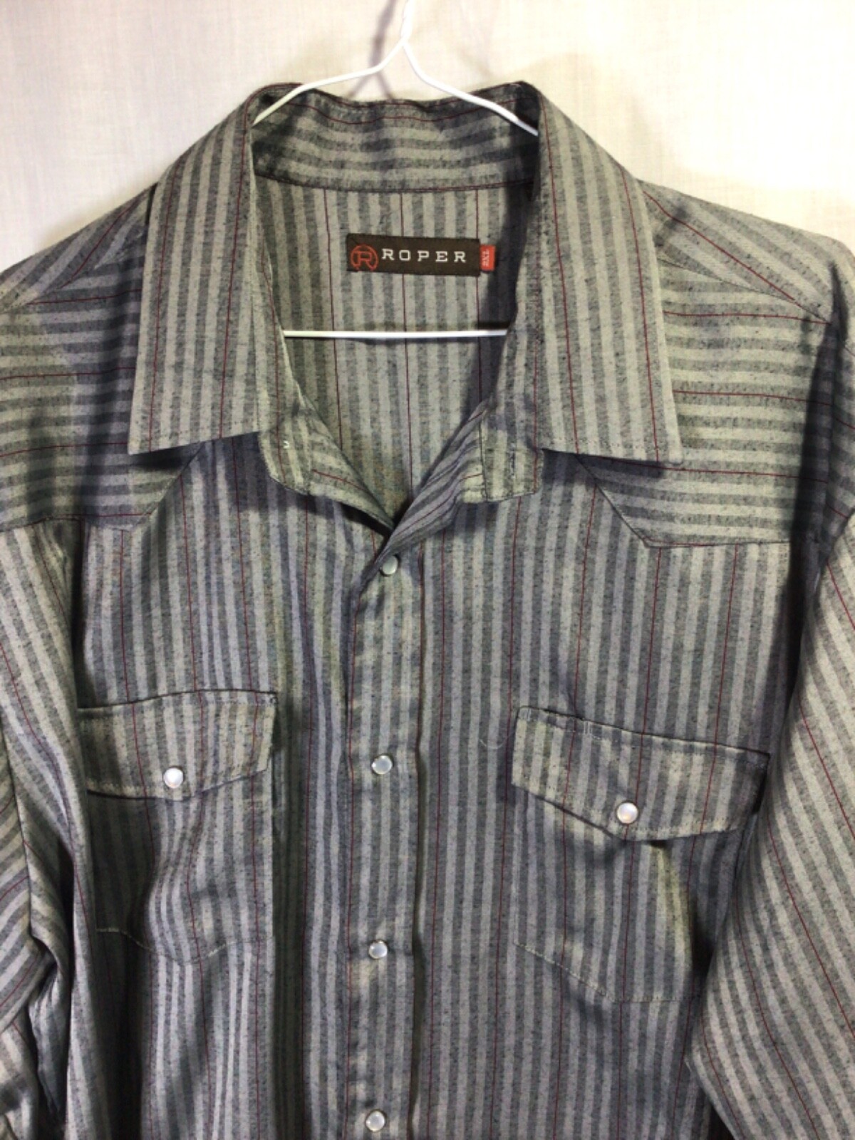 Roper Gray Stripe 2XL Long Sleeve Poly Blend Western Style Pearl Snaps Shirt B13